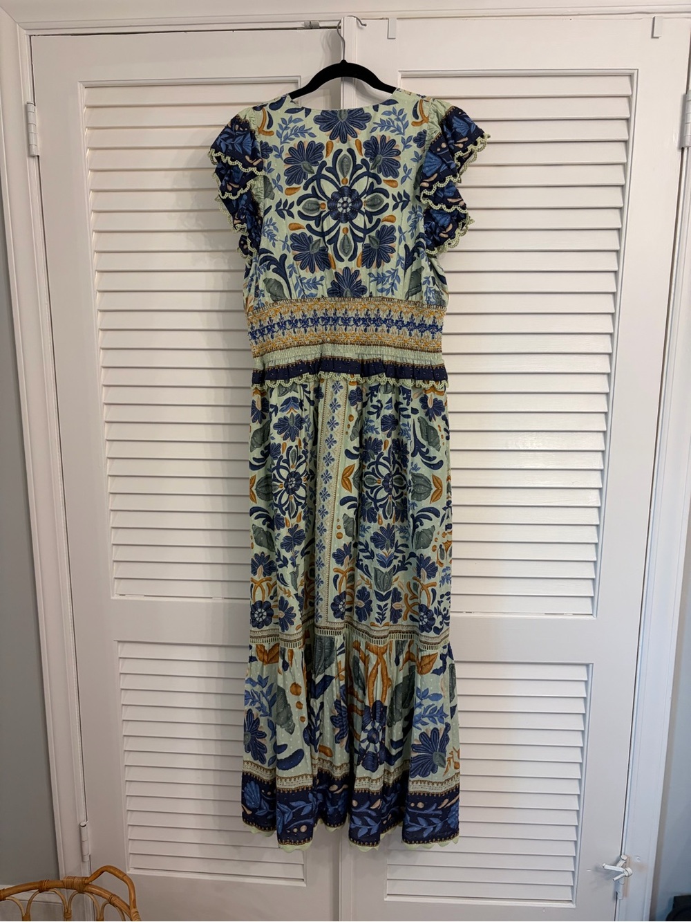 Farm Rio Floral V-Neck Maxi Dress in Multi-Blue, Sz L - Picture 6 of 6